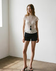 Sheer Plisse Mock Neck Top
