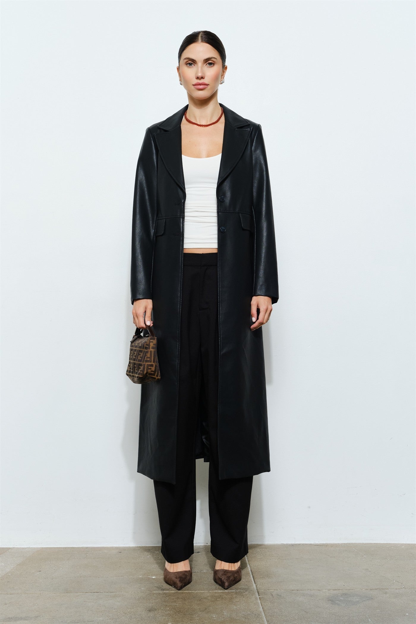 Daria Vegan Leather Longline Coat – Left On Thread