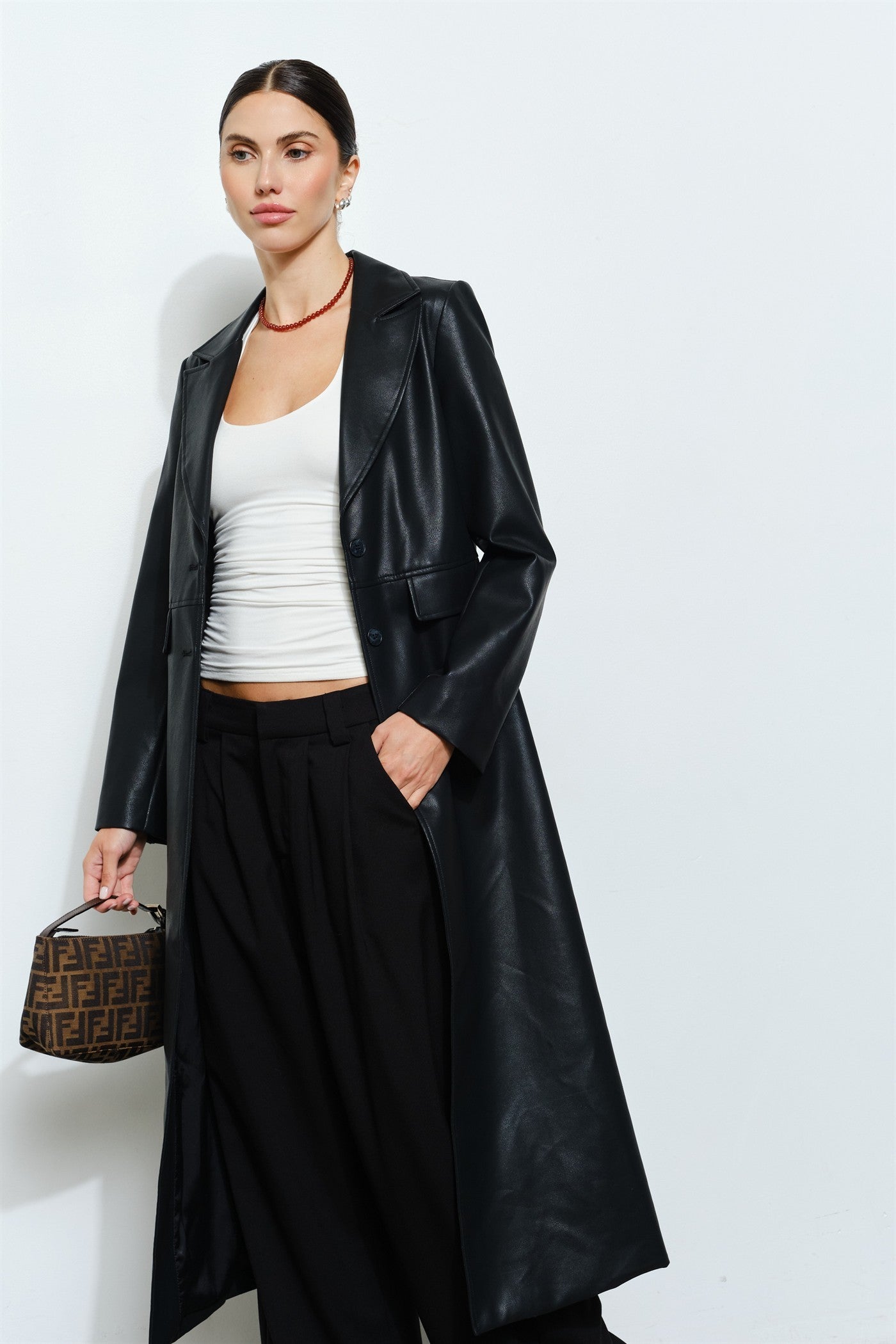Daria Vegan Leather Longline Coat – Left On Thread