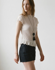 Sheer Plisse Mock Neck Top