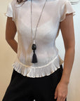 Sheer Plisse Mock Neck Top