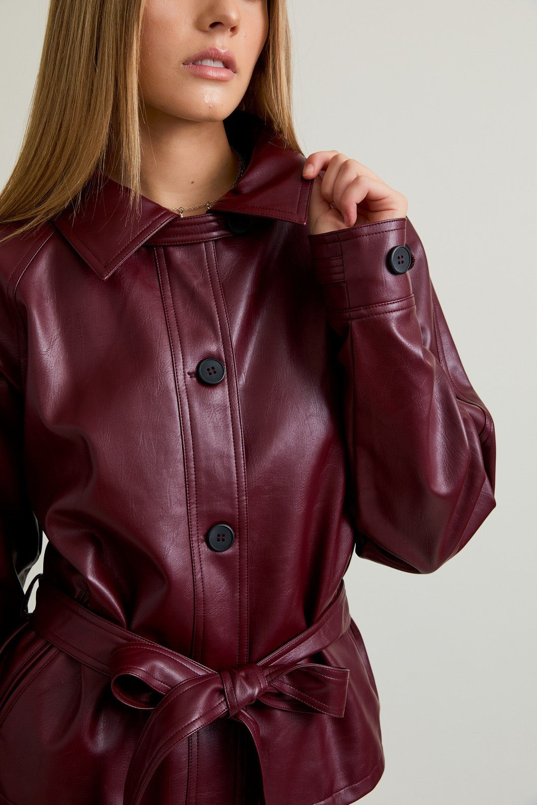 Eileen Short Leather Trench Coat