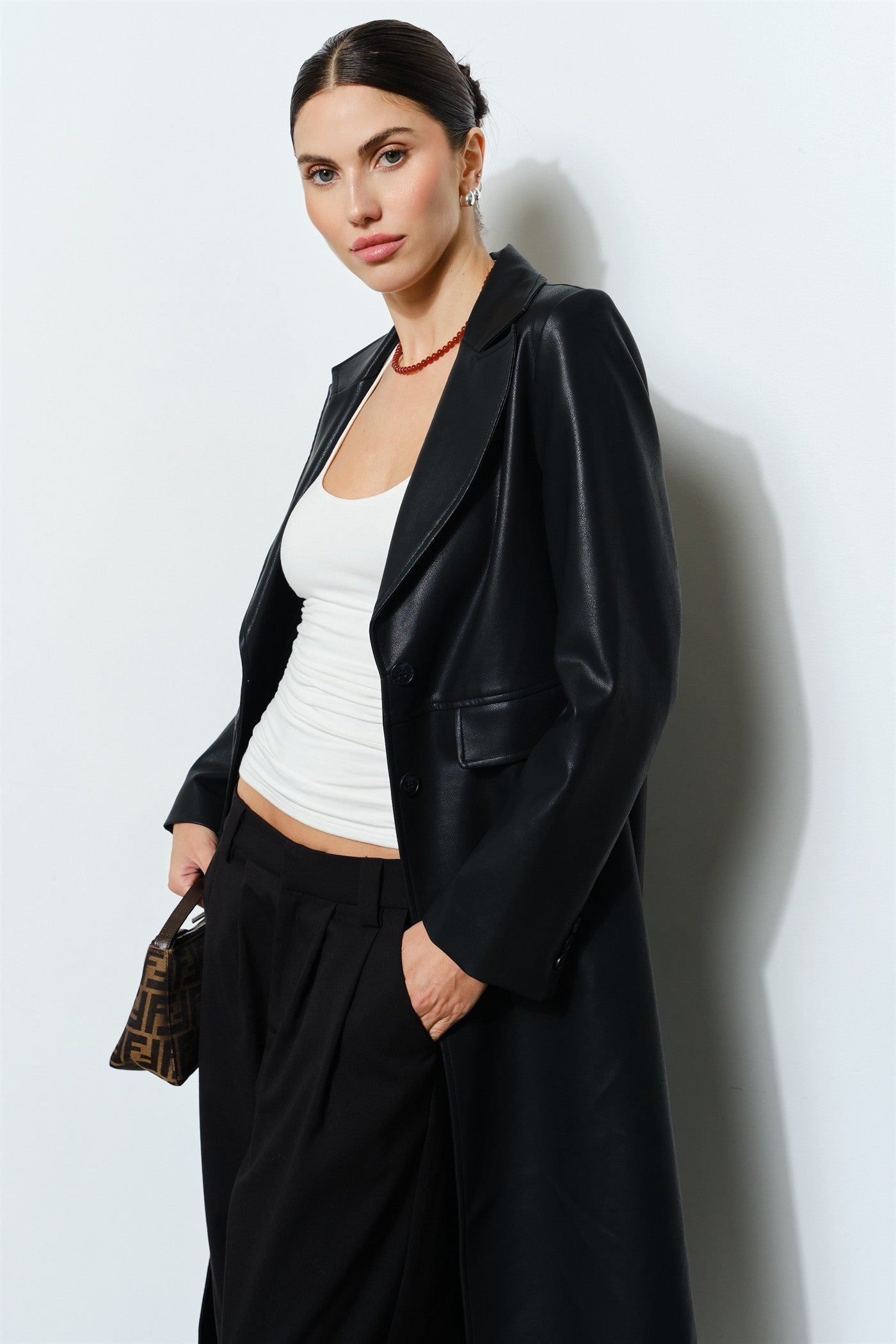 Daria Vegan Leather Longline Coat – Left On Thread