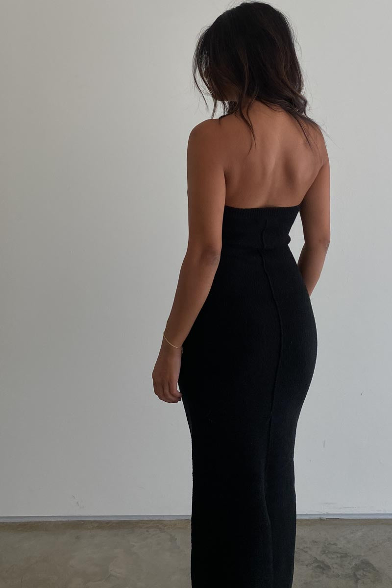 Textured Knit Strapless Maxi Dress