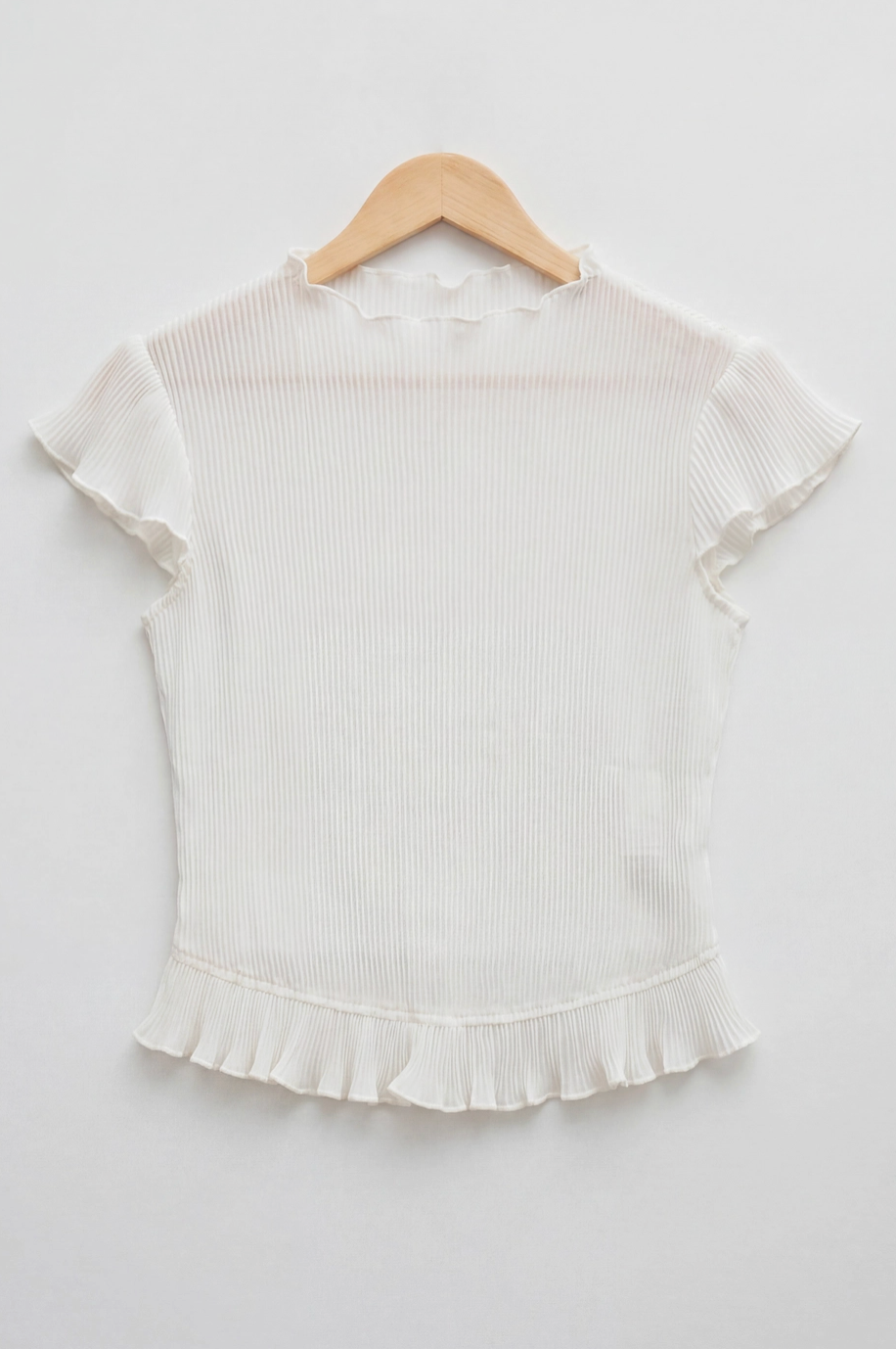 Sheer Plisse Mock Neck Top